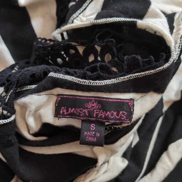 Almost Famous Sz Small Poly Rayon Linen Jail Striped Midi Summer Dress Crochet - Picture 7 of 9